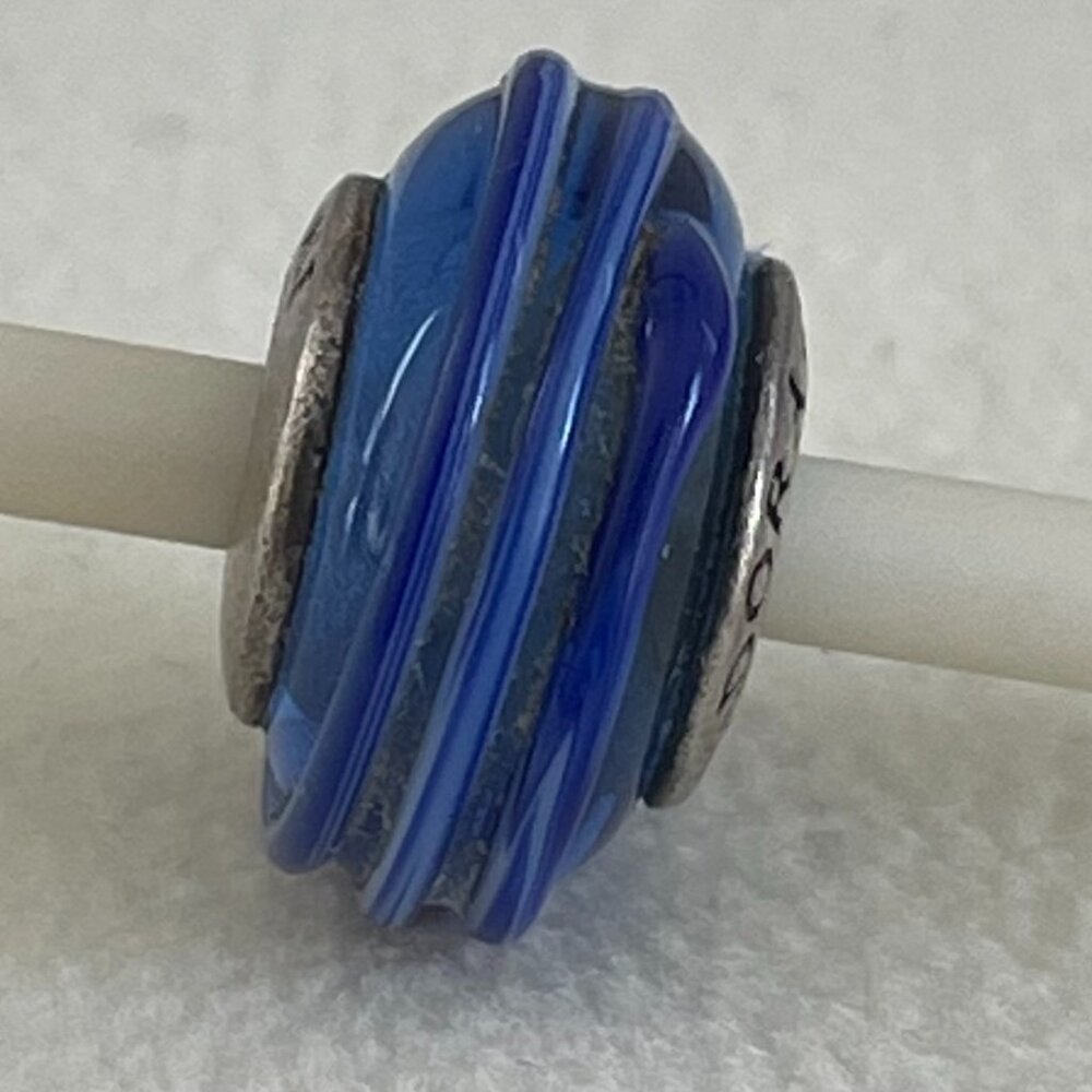 Retired Pandora Blue Ribbon Murano Glass Charm